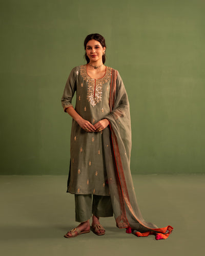 Olive Orchard Gota Patti Chanderi Suit Set