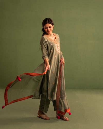 Olive Orchard Gota Patti Chanderi Suit Set