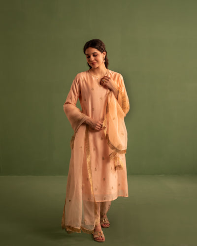 Light Salmon Marori Work Chanderi Suit set