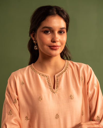 Light Salmon Marori Work Chanderi Suit set