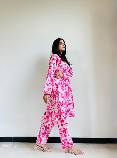 Pink Blossom Floral Print Cotton Co-ord Set