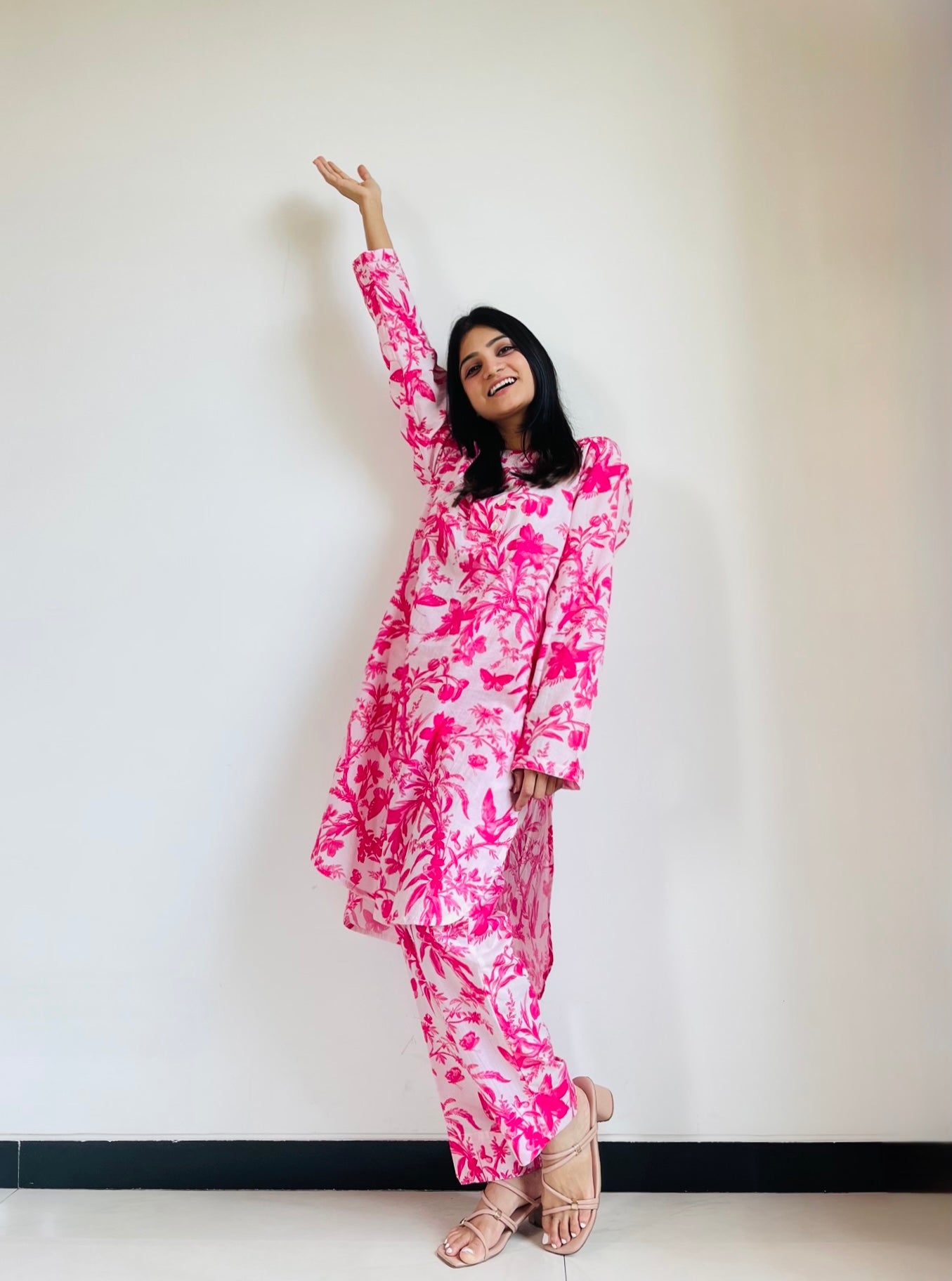 Pink Blossom Floral Print Cotton Co-ord Set