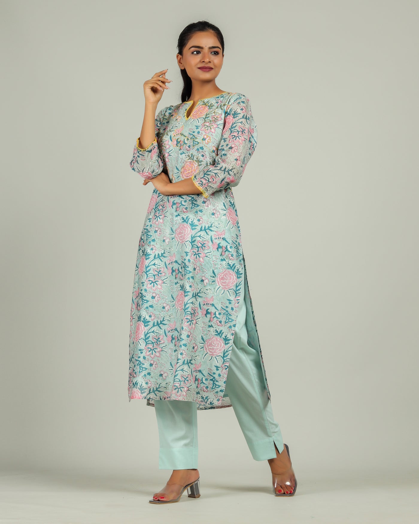 Blue Paradise Chanderi Floral Kurta Set