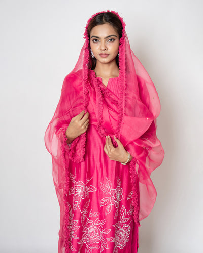 Fuchsia Charm Floral Embroidered Chanderi Suit Set