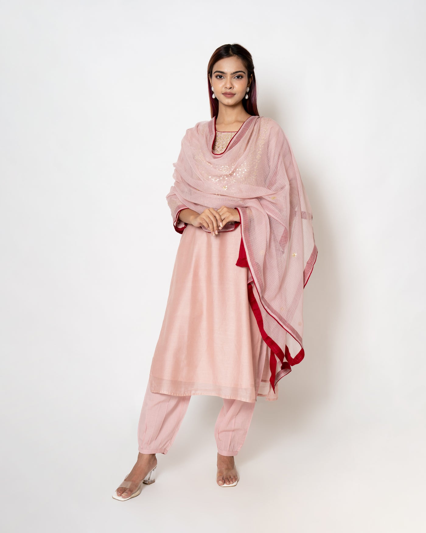 Pink Beige Gota Patti Chanderi Suit Set