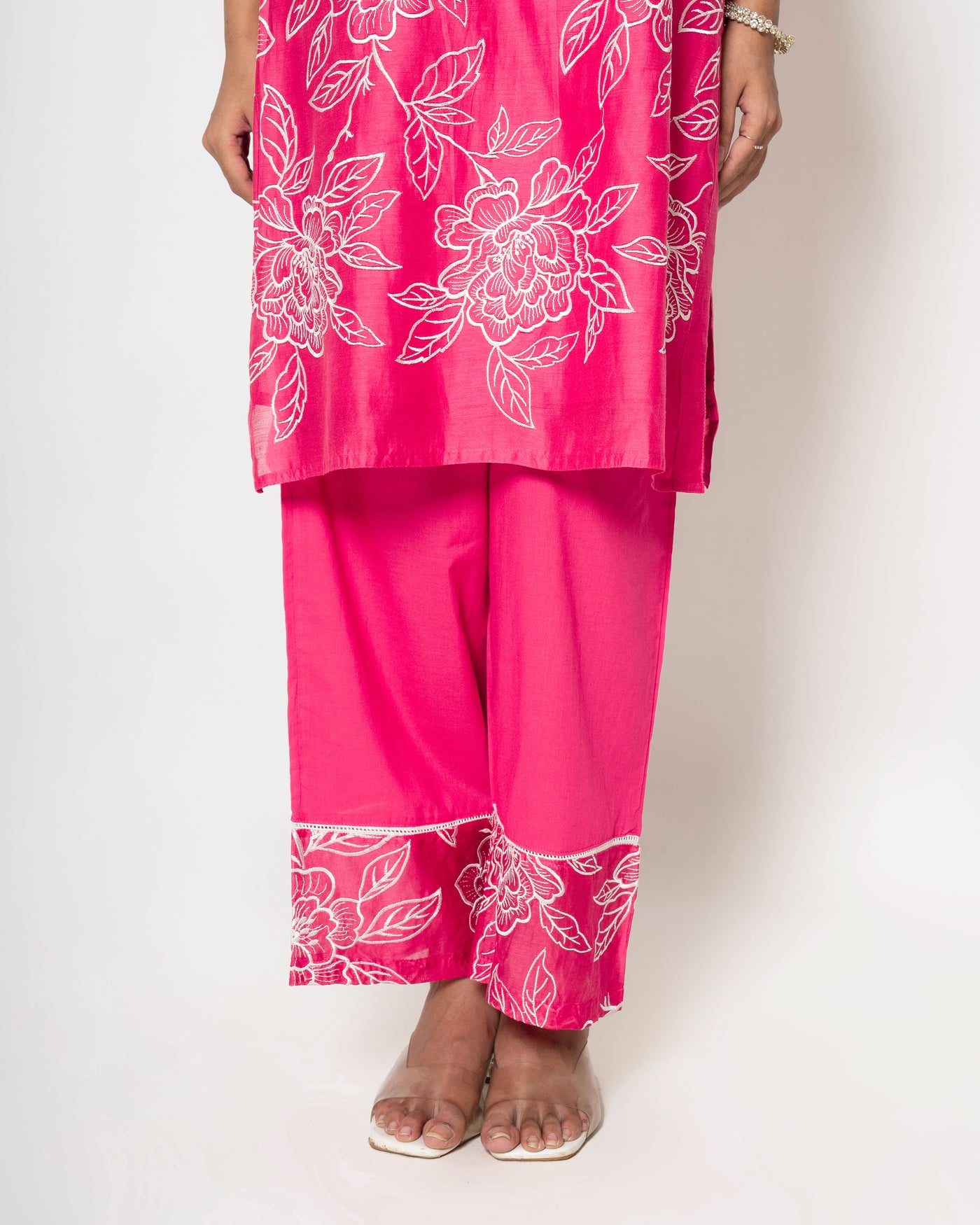 Fuchsia Charm Floral Embroidered Chanderi Suit Set