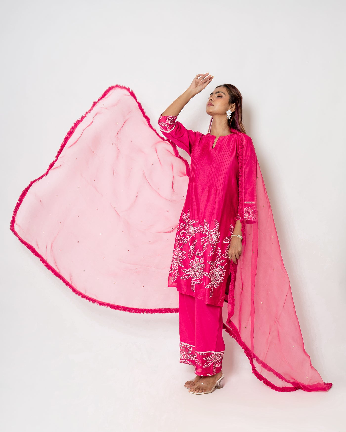 Fuchsia Charm Floral Embroidered Chanderi Suit Set