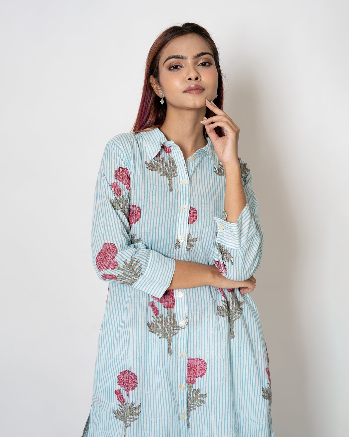 Serene Sky Handblock Print Cotton Kurta Set