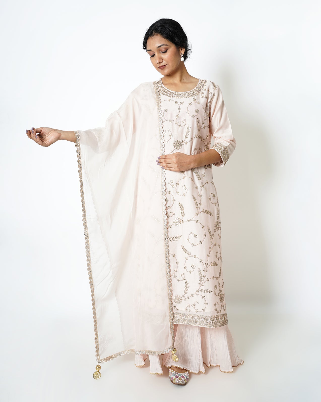 Baby Pink Gota Work Chanderi Suit Set