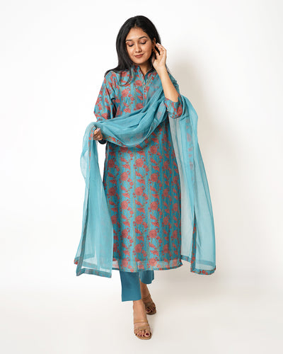 Bluebell Floral Print Chanderi Suit Set