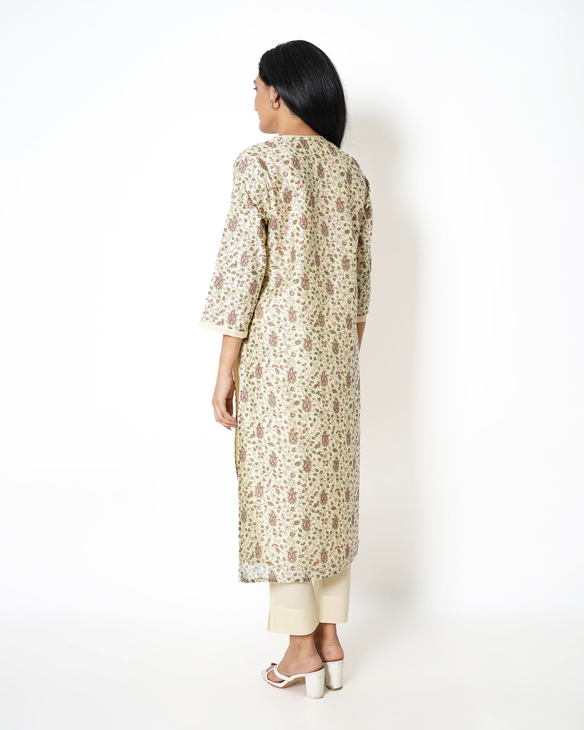 Blossomy Ivory Floral Print Chanderi Kurta Set