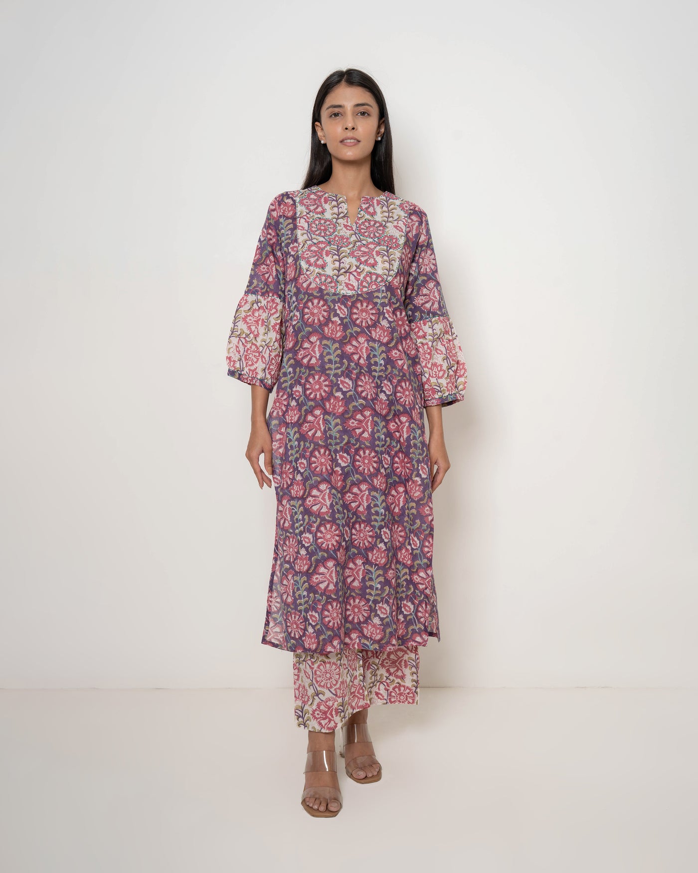 Vintage Flora Block Print Cotton Kurta Set