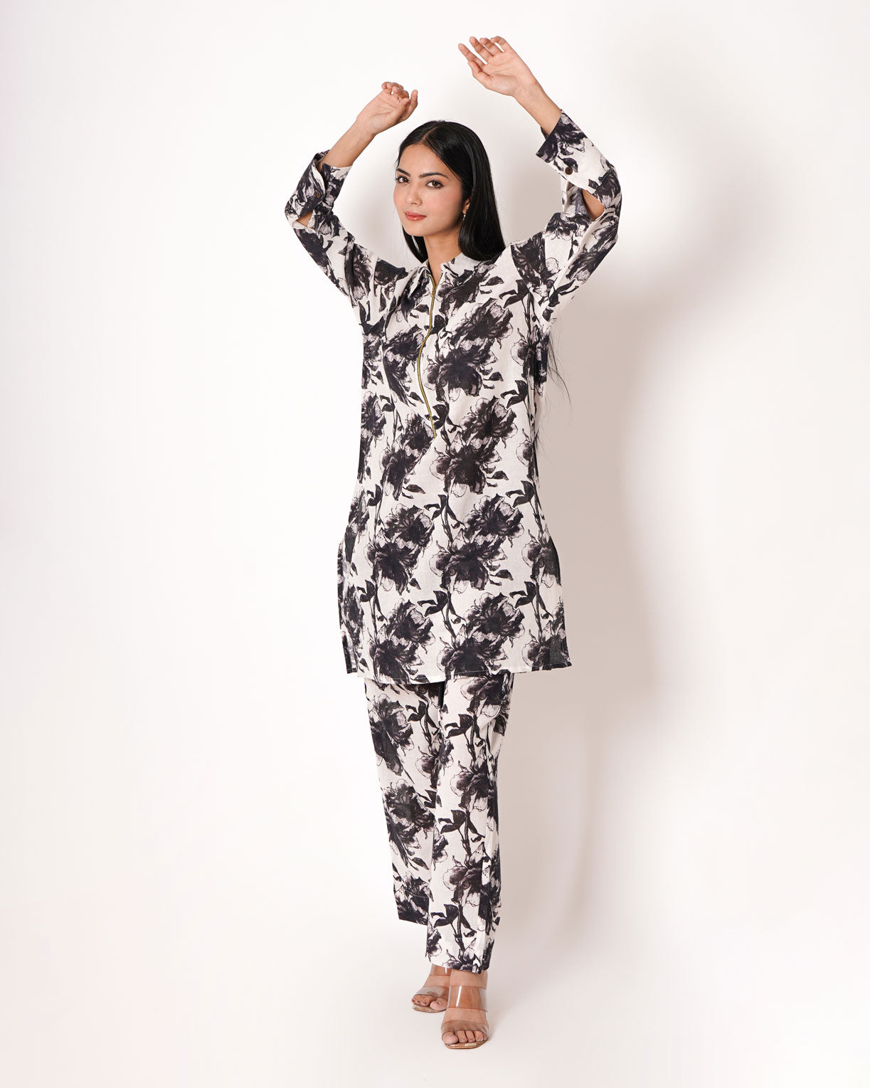 Monochrome Love Voil Slub Floral Print Co-ord Set