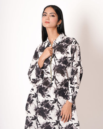 Monochrome Love Voil Slub Floral Print Co-ord Set