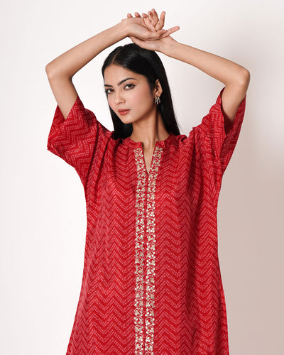 Persian Red Gota Work Bemberg Silk Co-ord Set