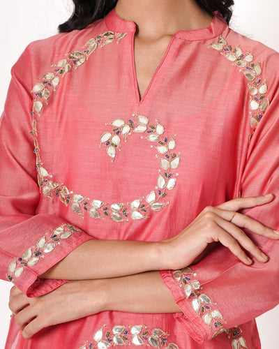 Pink Coral Gota Work Chanderi Kurta & Dress Set