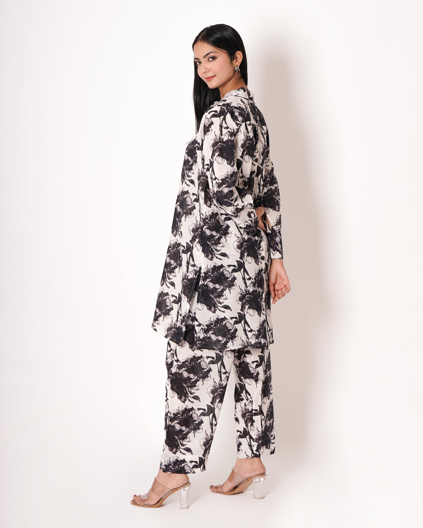 Monochrome Love Voil Slub Floral Print Co-ord Set