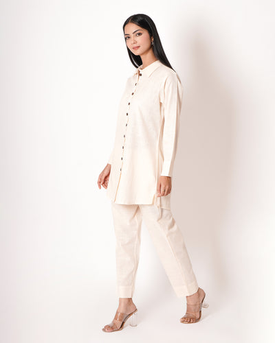 Pearl White Cotton Slub Co-ord Set