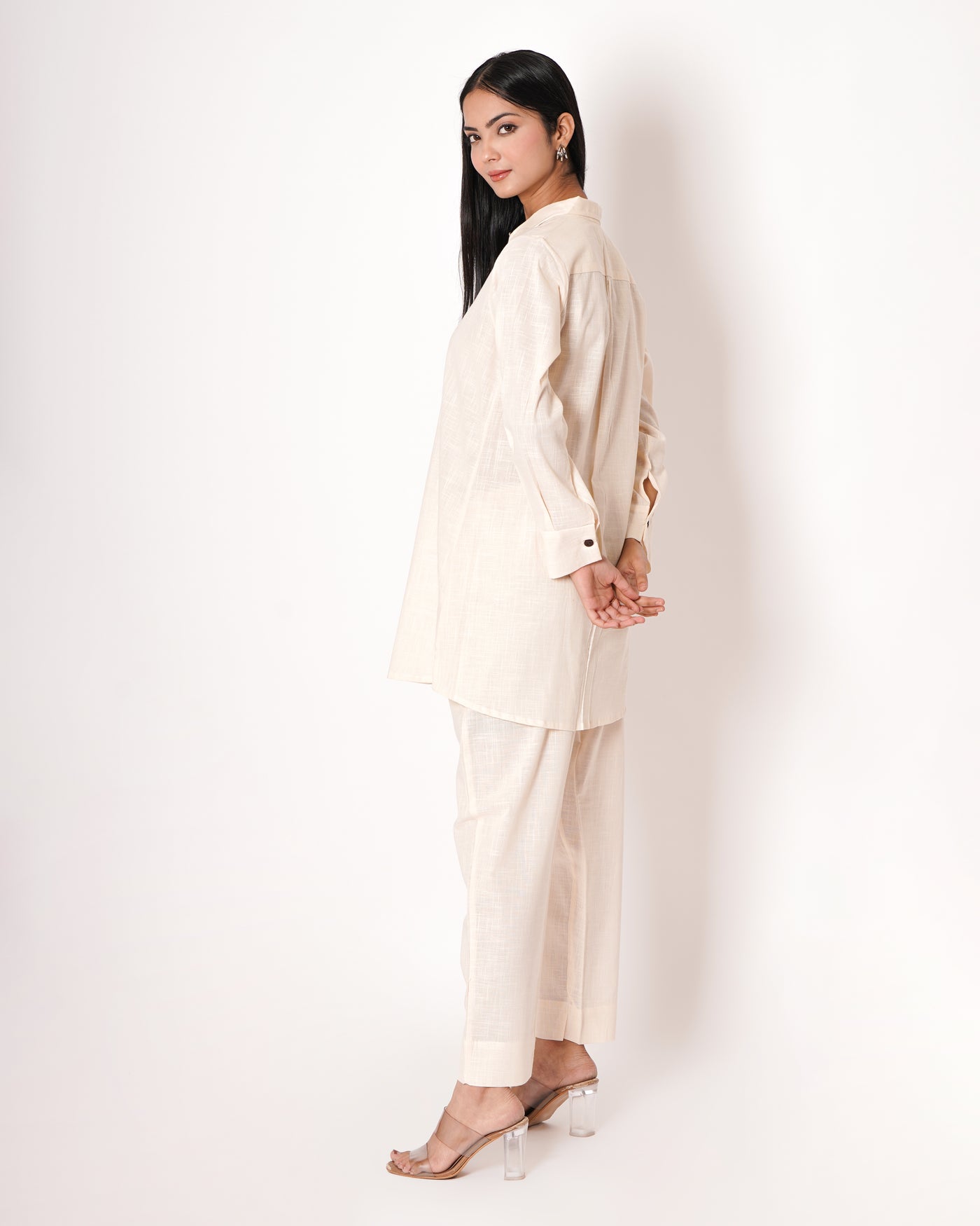 Pearl White Cotton Slub Co-ord Set