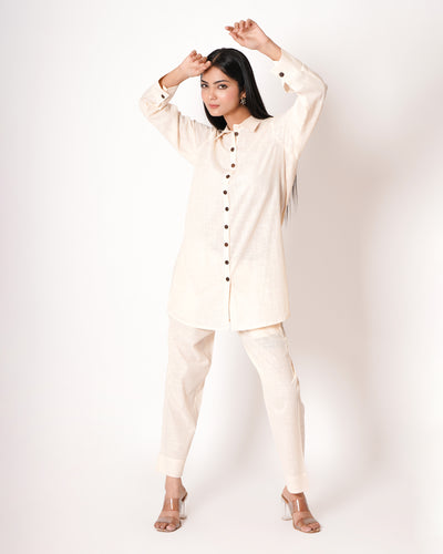 Pearl White Cotton Slub Co-ord Set