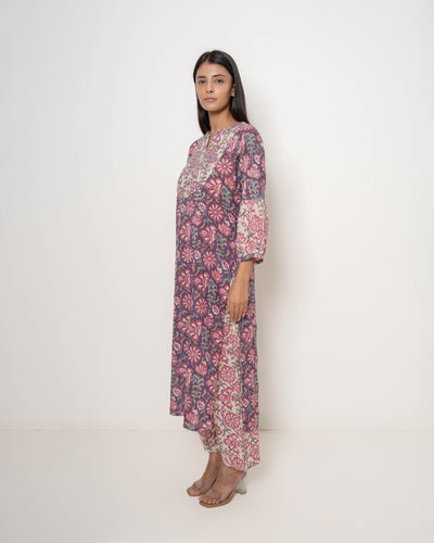 Vintage Flora Block Print Cotton Kurta Set