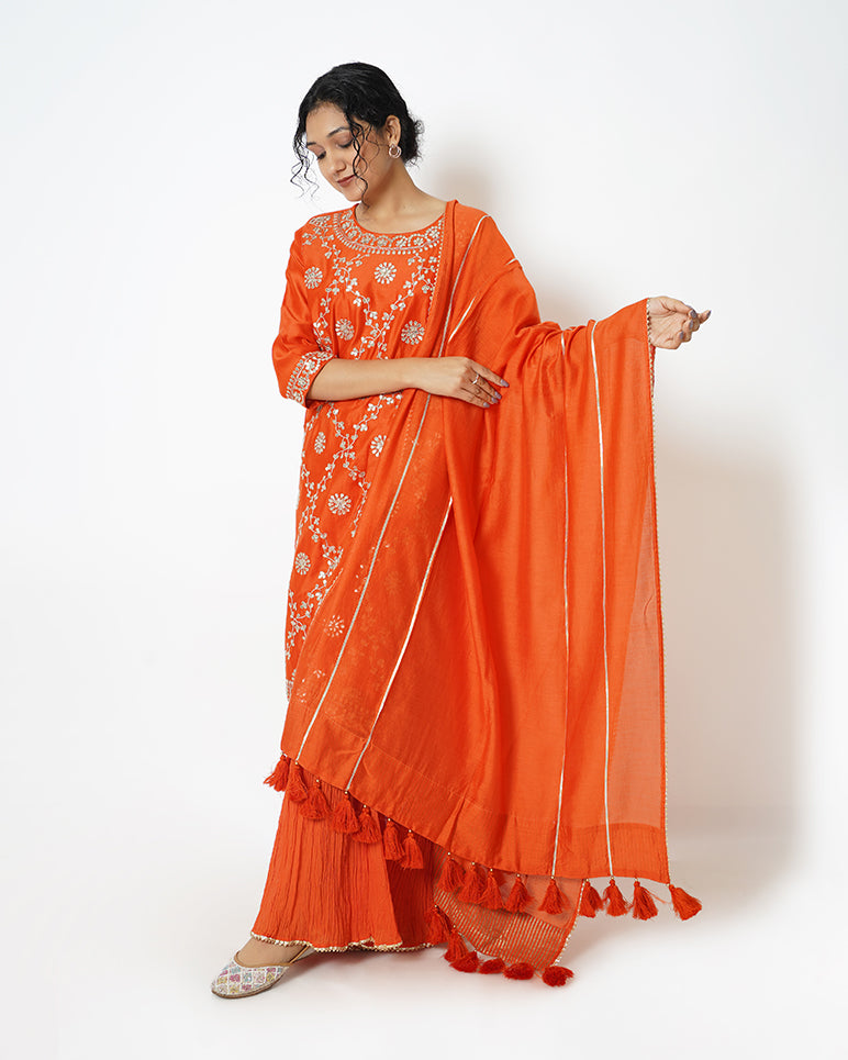 Coral Paradise Gota Work Chanderi Suit Set