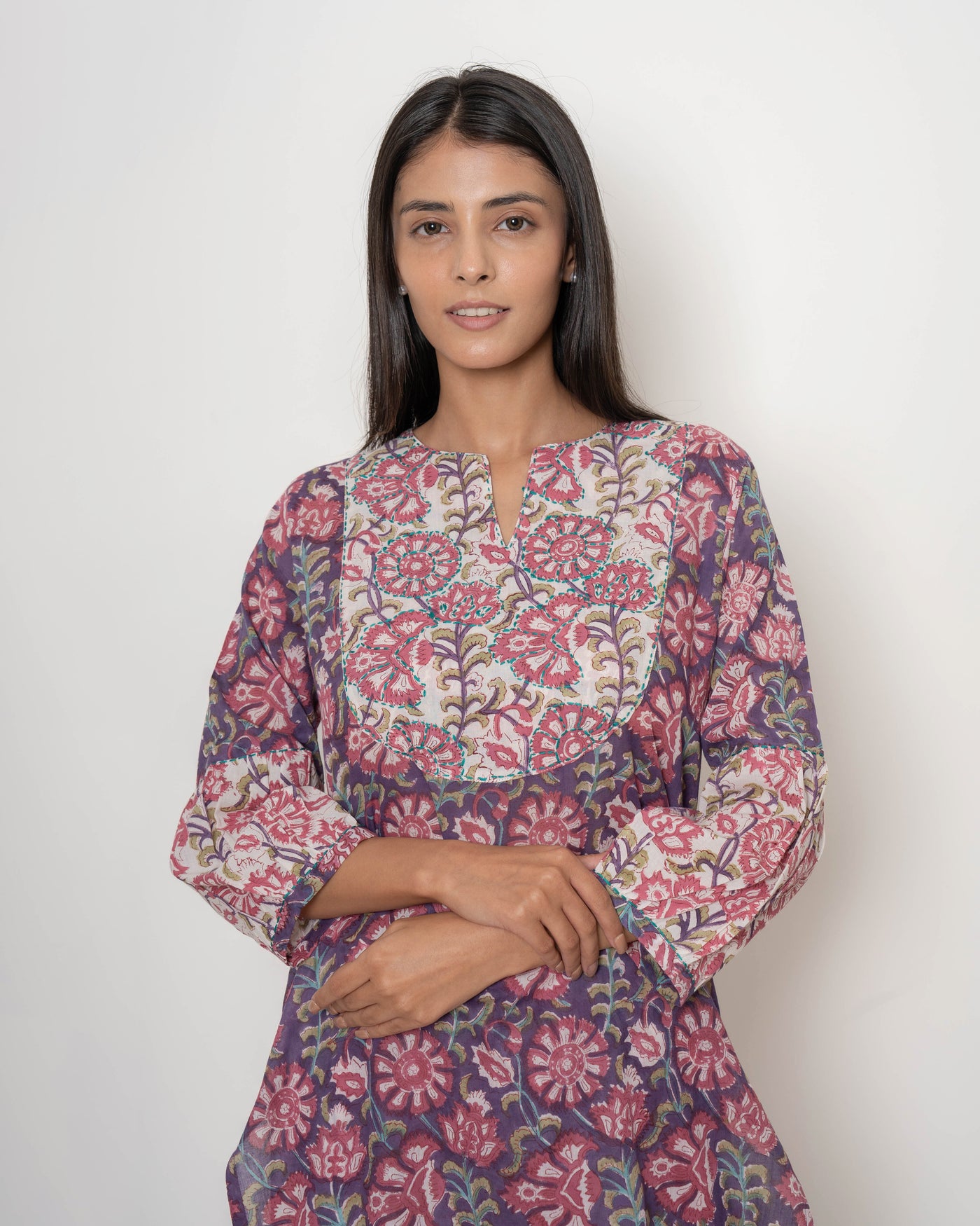 Vintage Flora Block Print Cotton Kurta Set