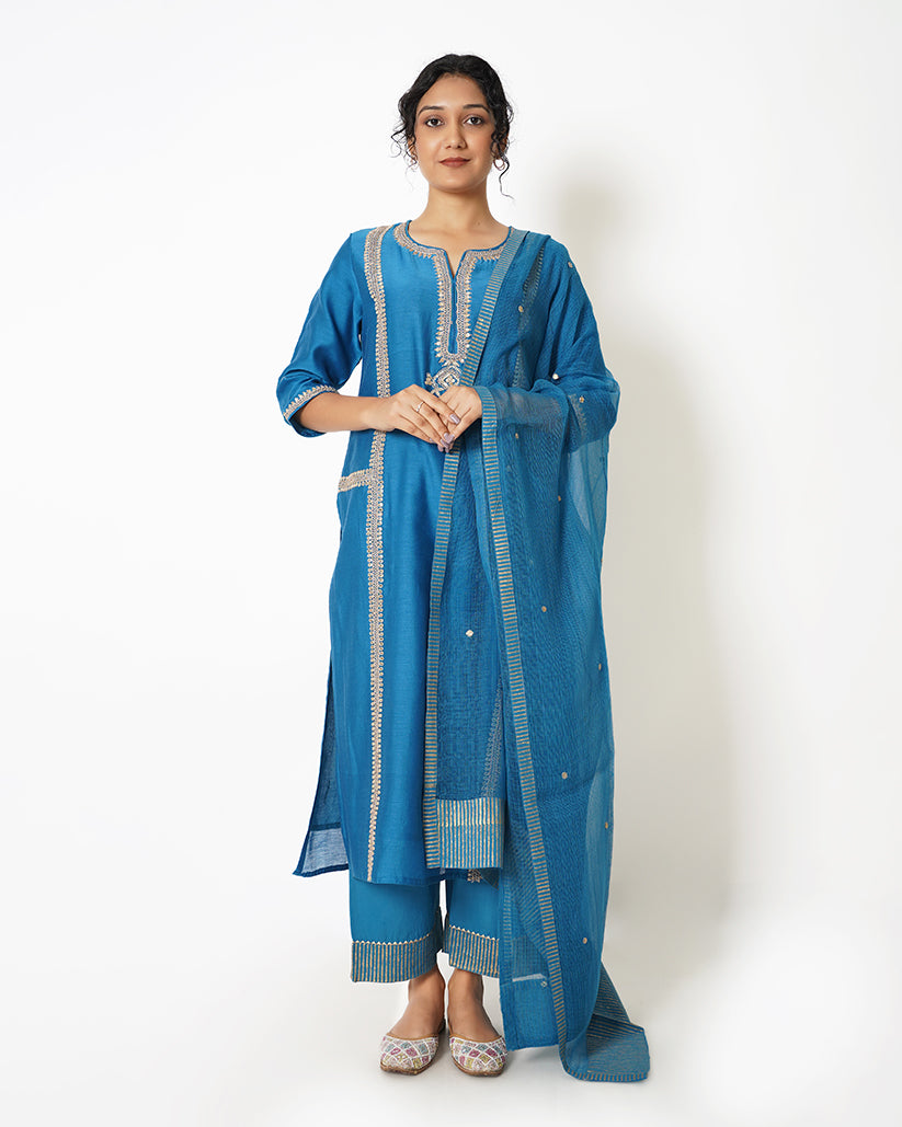 Pacific Blue Gota Work Chanderi Suit Set