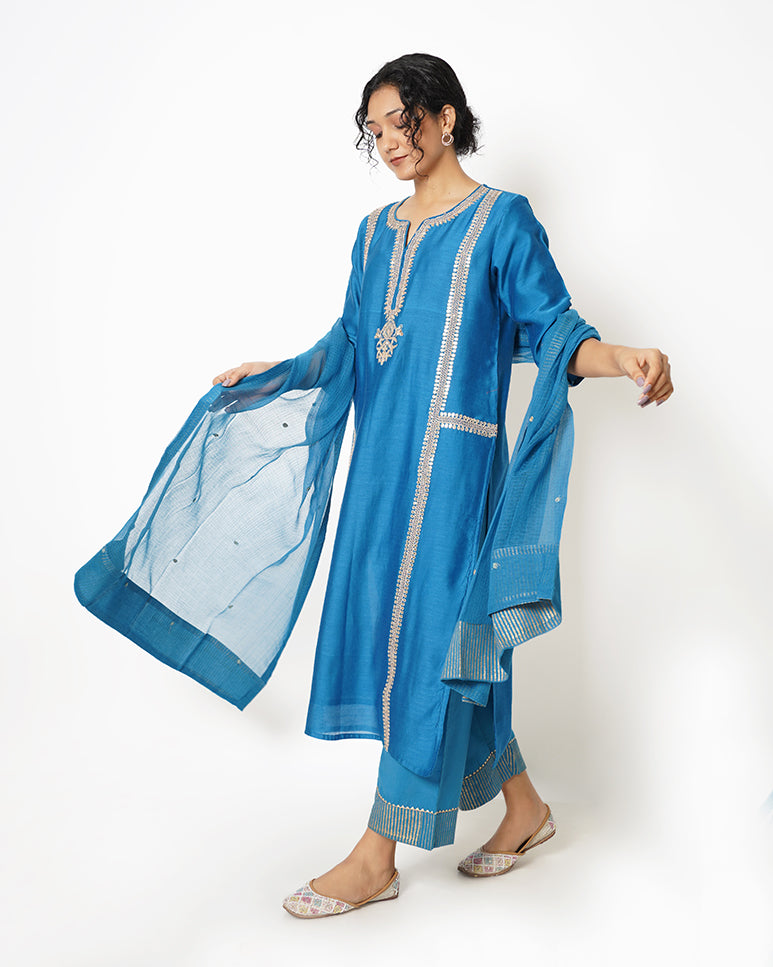 Pacific Blue Gota Work Chanderi Suit Set