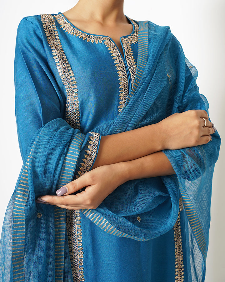 Pacific Blue Gota Work Chanderi Suit Set