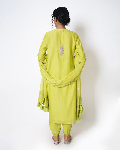 Lime Yellow Gota Work Chanderi Suit Set