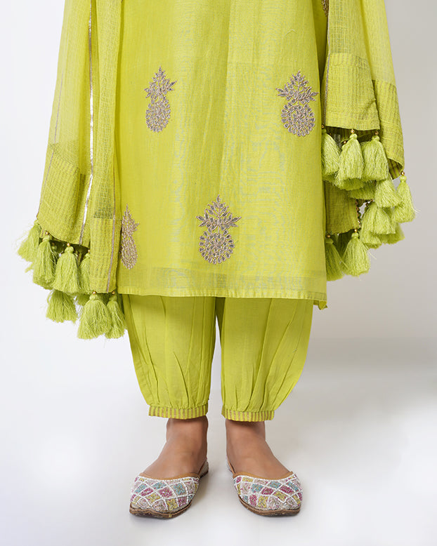 Lime Yellow Gota Work Chanderi Suit Set