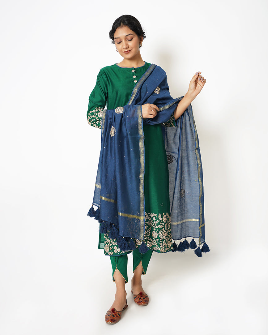 Garden Blue Gota Work Chanderi Suit Set