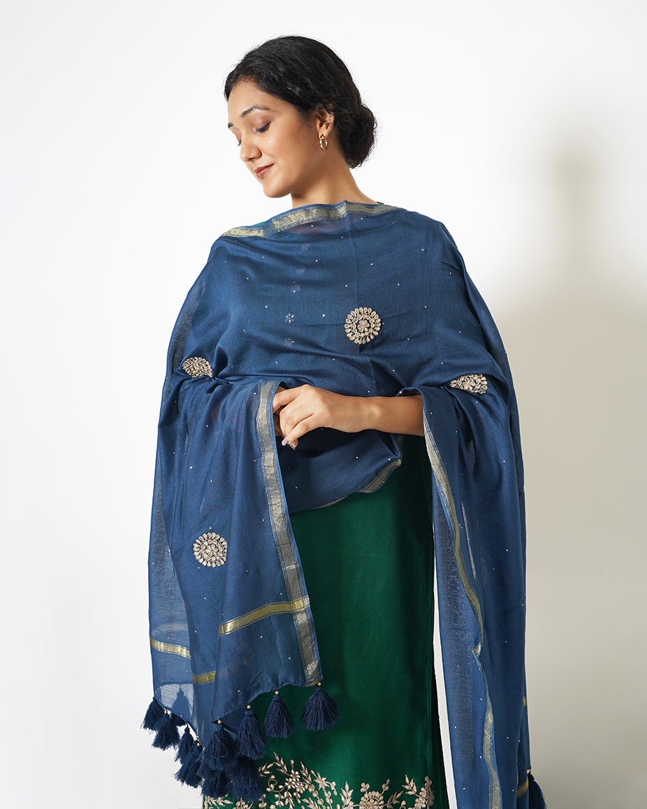 Garden Blue Gota Work Chanderi Suit Set