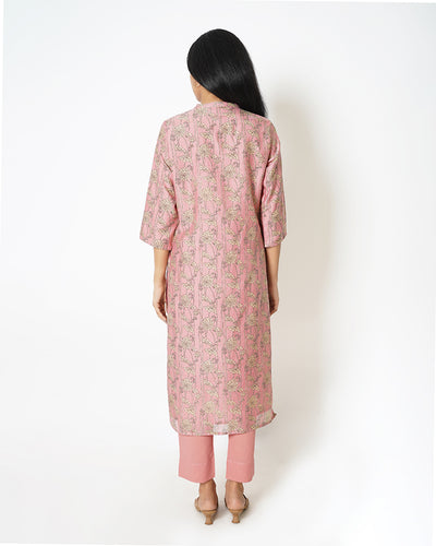 Spring Bloom Printed Pink Chanderi Kurta Set