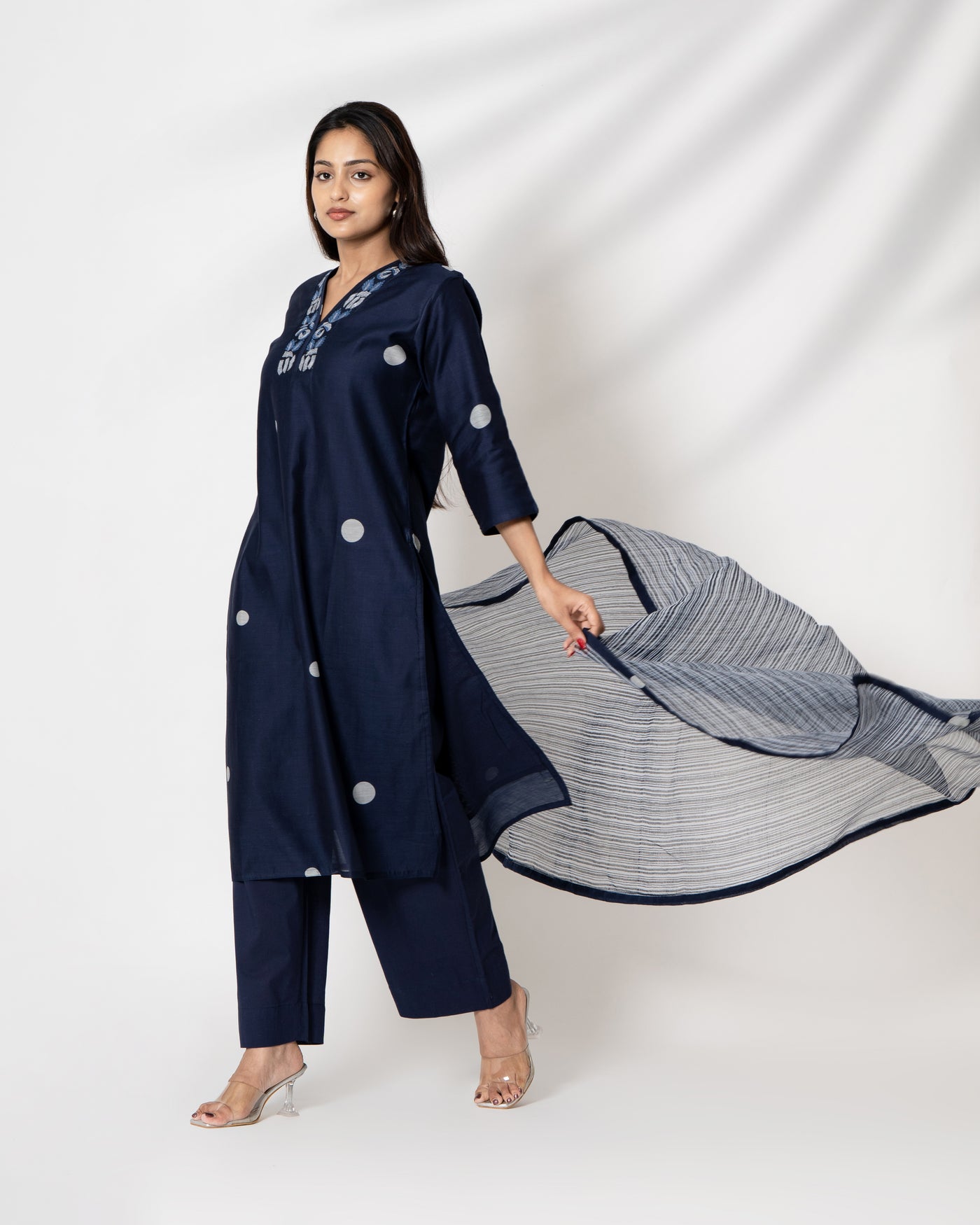 Majestic Navy Embroidered Chanderi Suit Set