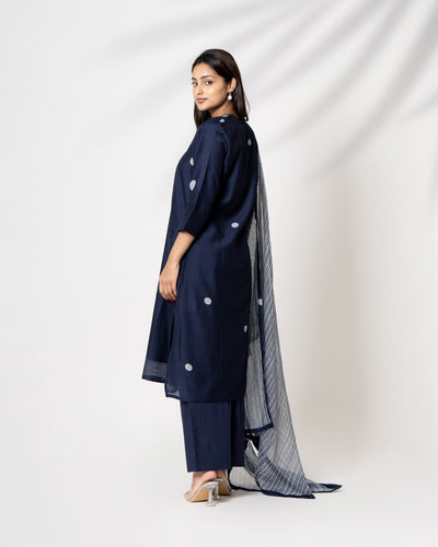 Majestic Navy Embroidered Chanderi Suit Set