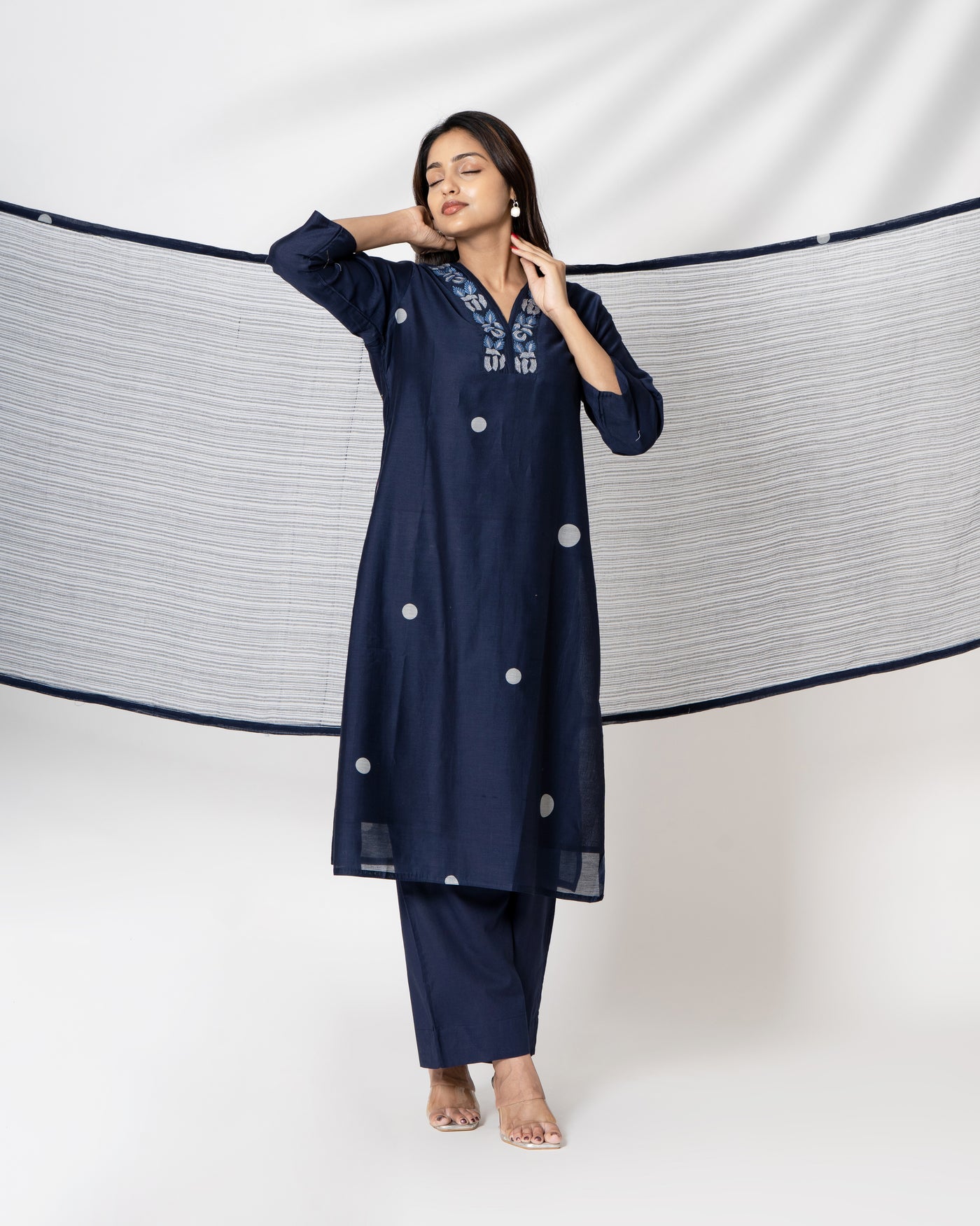 Majestic Navy Embroidered Chanderi Suit Set