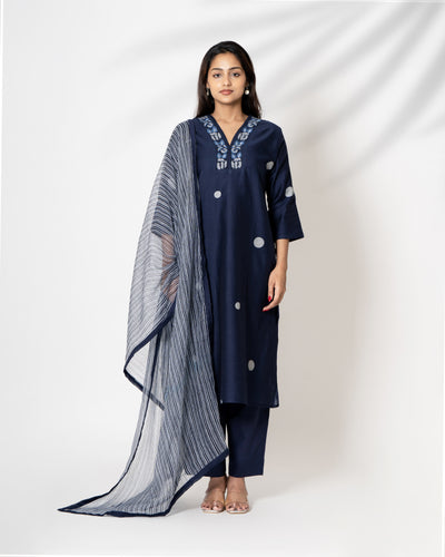 Majestic Navy Embroidered Chanderi Suit Set