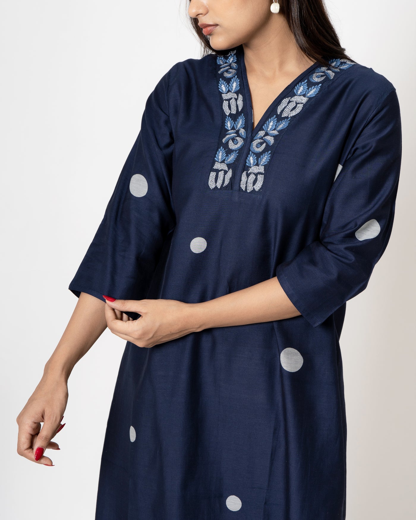 Majestic Navy Embroidered Chanderi Suit Set