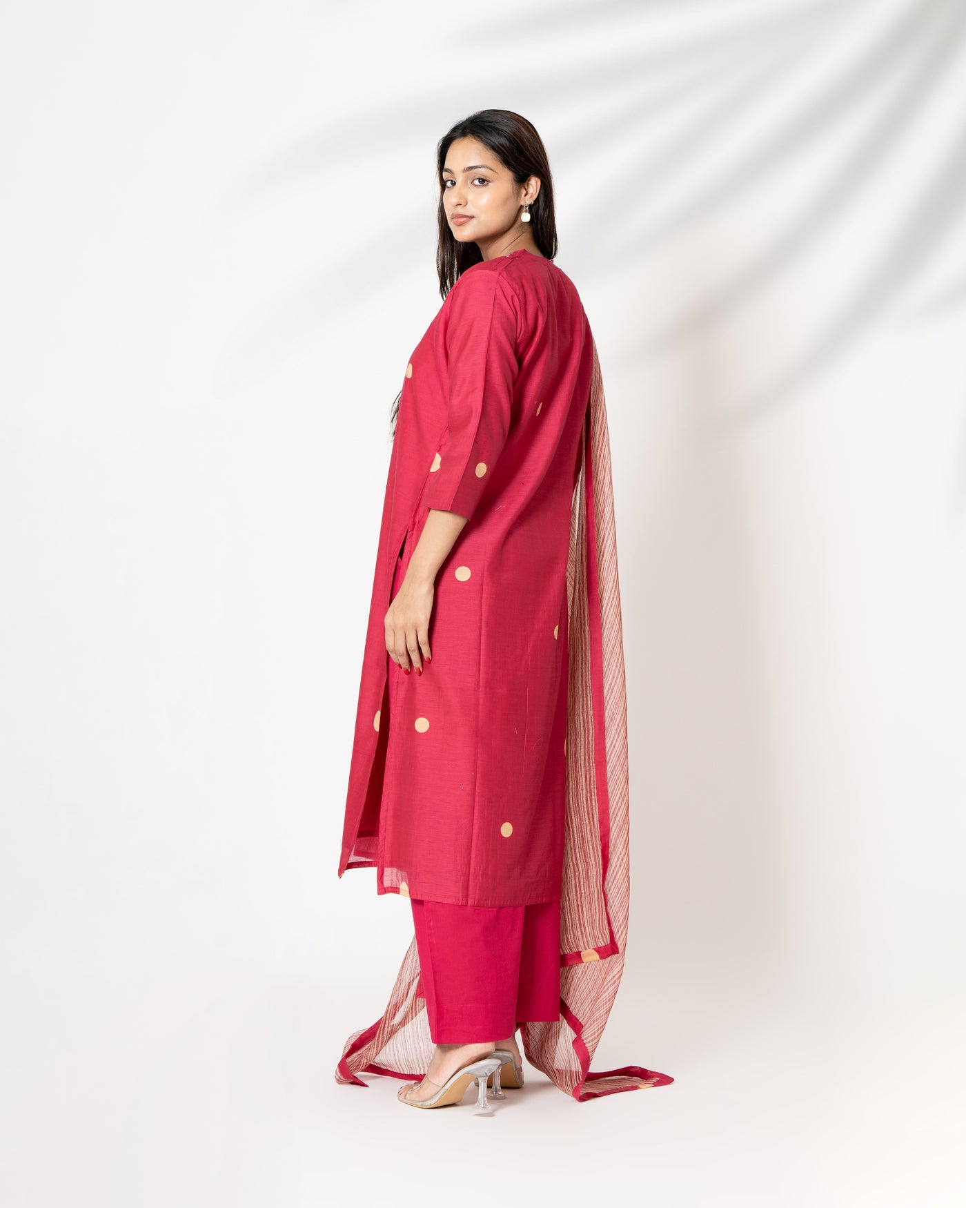 Soft Scarlet Embroidered Chanderi Suit Set