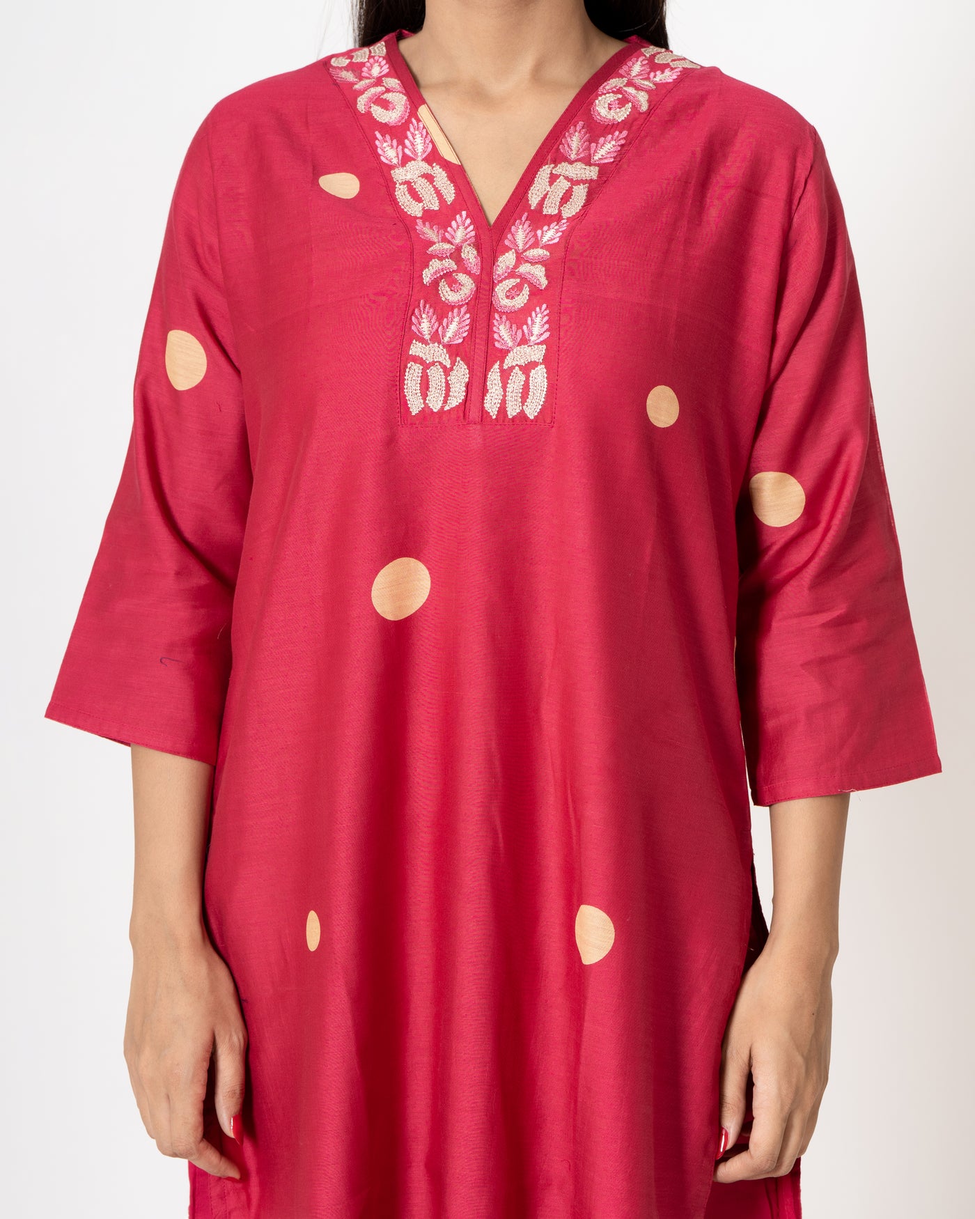 Soft Scarlet Embroidered Chanderi Suit Set