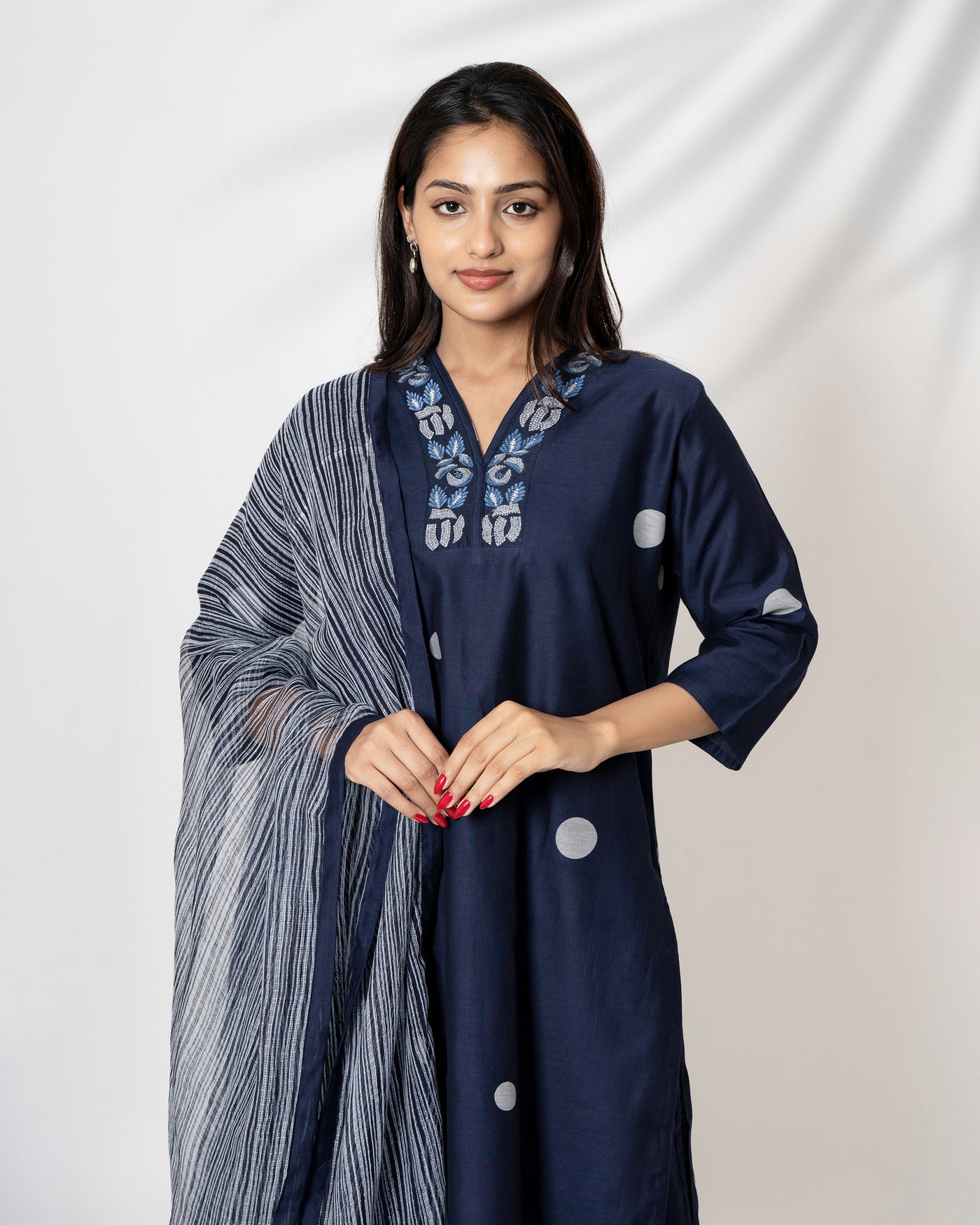 Majestic Navy Embroidered Chanderi Suit Set