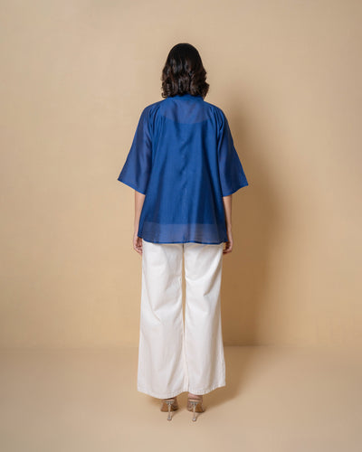 Blue Waves Chanderi Embroidered Shirt