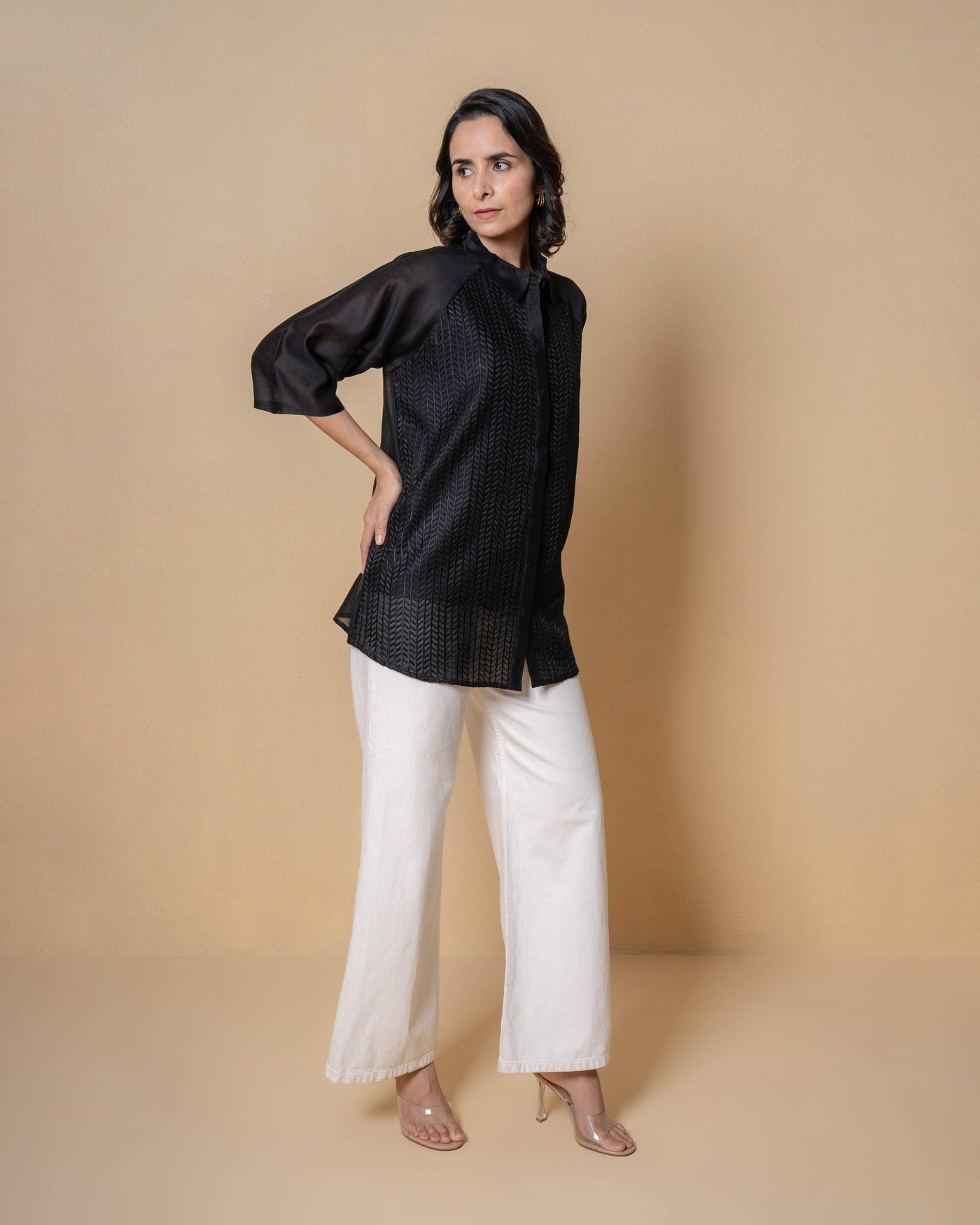 Midnight Luxe Chanderi Black Embroidered Shirt