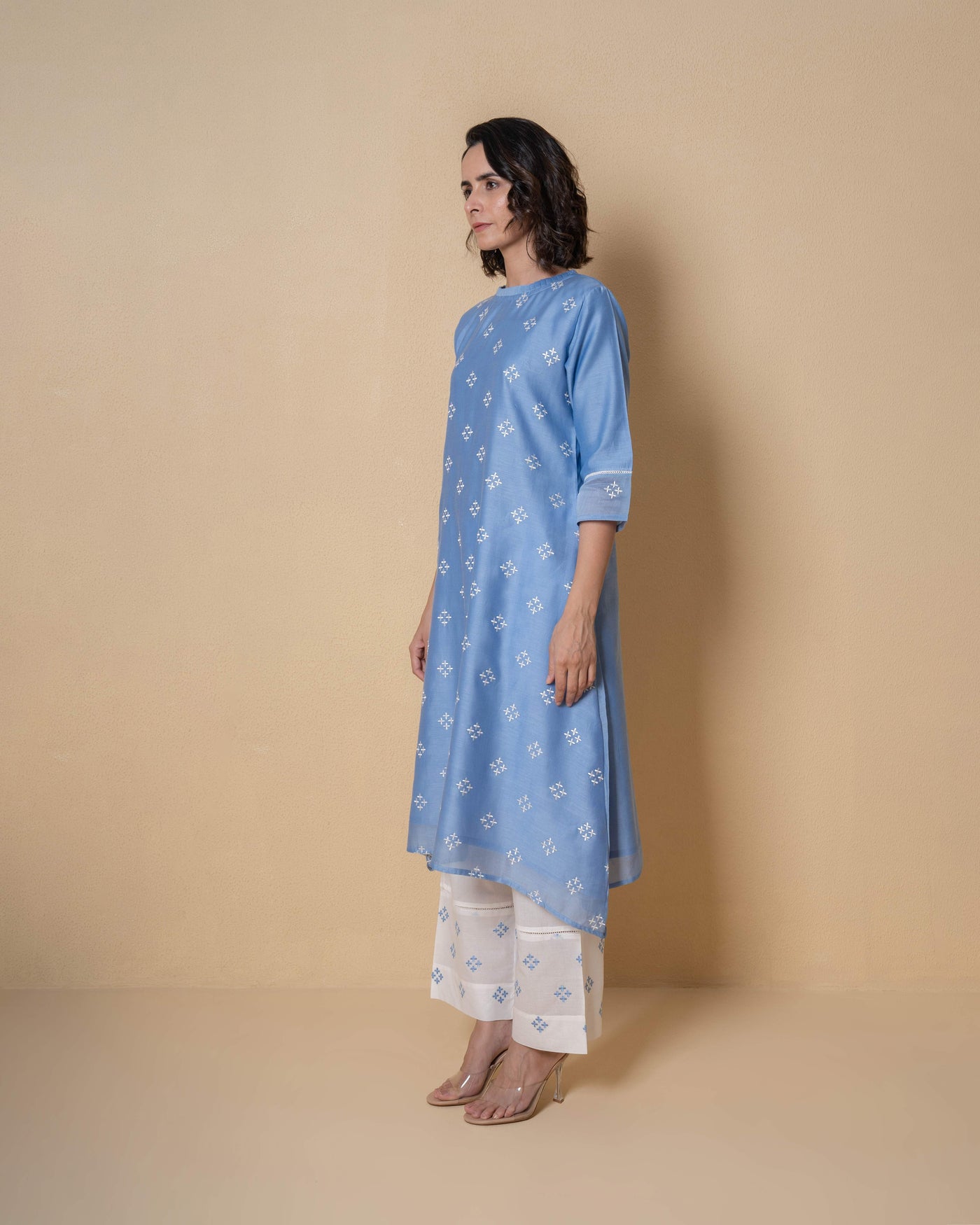 Powder Blue Chanderi Embroidered Kurta Set