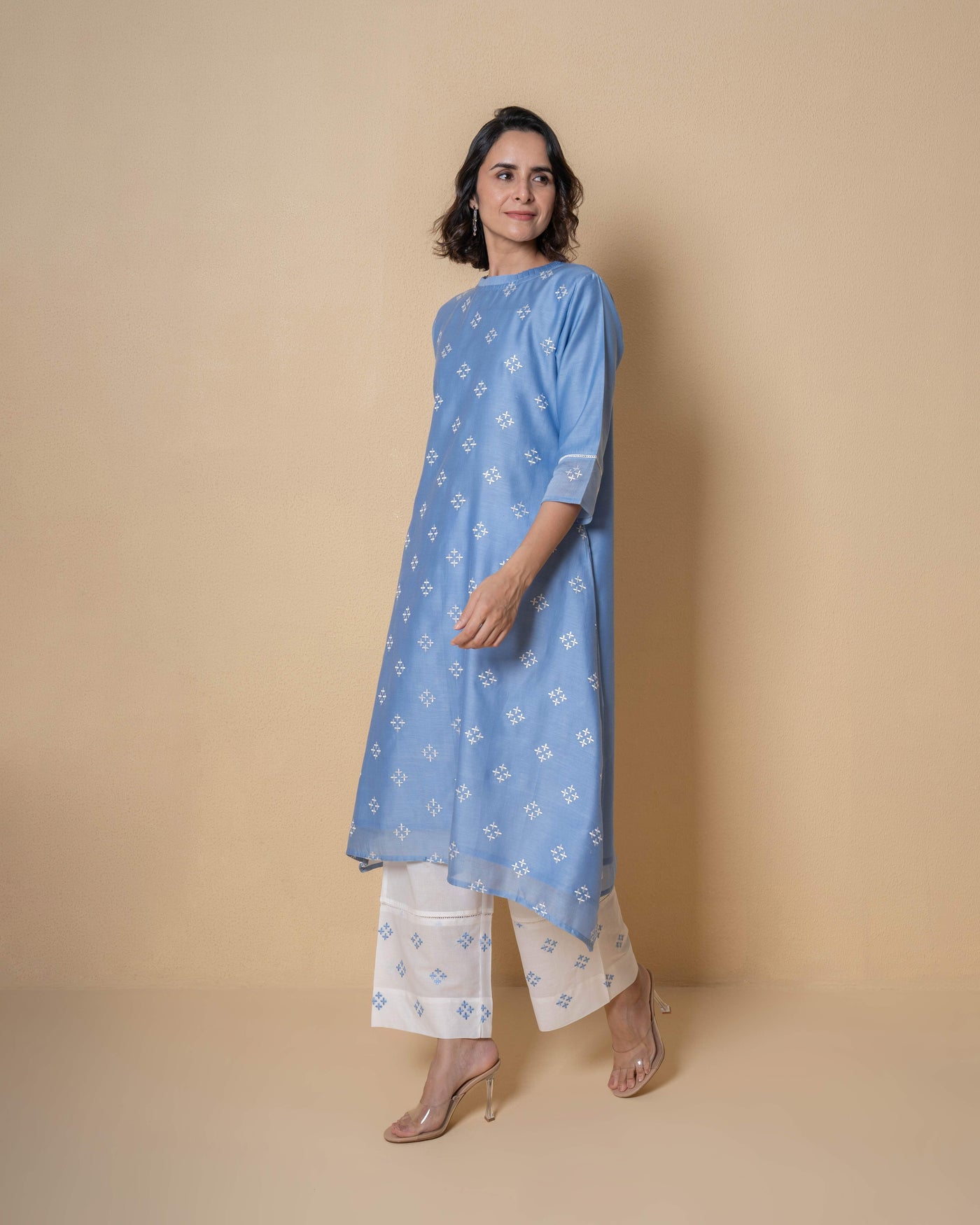 Powder Blue Chanderi Embroidered Kurta Set