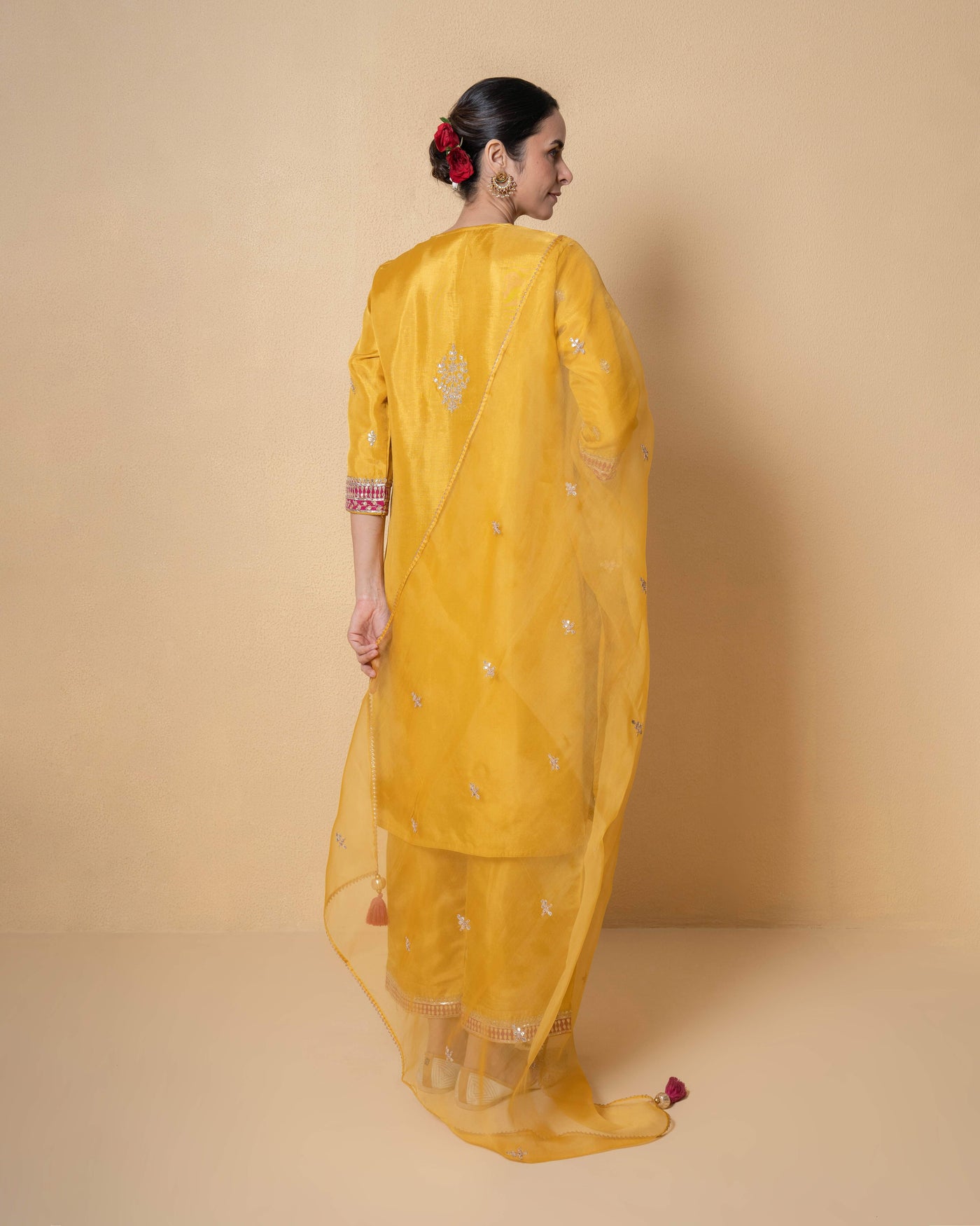 Bright Yellow Marori Work Upara Silk Suit Set