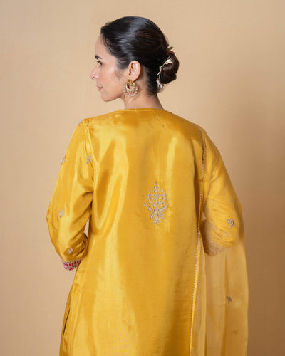 Bright Yellow Marori Work Upara Silk Suit Set