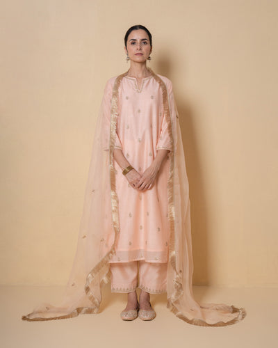 Light Salmon Marori Work Chanderi Suit set